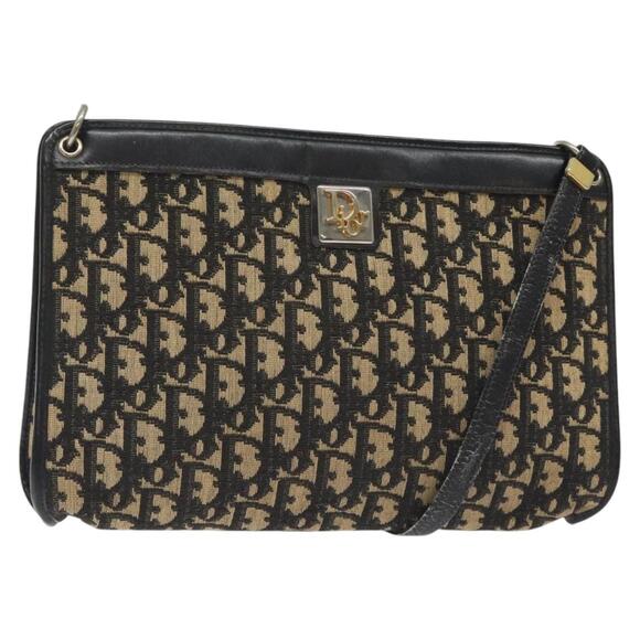 DIOR Trotter Canvas Shoulder Bag Black Gold - Picture 1 of 12
